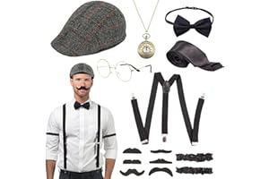 Kitimi Akcesoria do kostiumu dla mężczyzn w stylu lat 20., Gatsby, akcesoria karnawałowe, akcesoria męskie w stylu lat 20., kostium Peaky Blinders, kapelusz mafii, krawat, szelki, zegarek kieszonkowy,