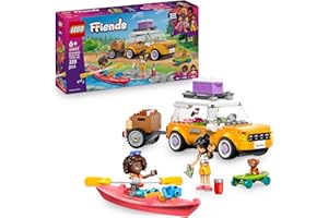 LEGO Friends Viaggio in Auto con il Cucciolo - Macchina Giocattolo con Rimorchio, 2 Mini Bamboline, Cane, Kayak e Accessori tra cui Skateboard e Pattini a Rotelle - Set per Bambine da 6 Anni - 42659