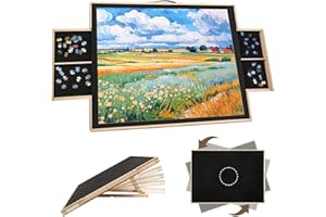 WDMIYA Jigsaw Puzzle Board 1500 Pieces, Wooden Jigsaw Board Adjustable and Rotatable, Portable Puzzle Table with Drawers & Dust Cover, Gifts for Adults Kids