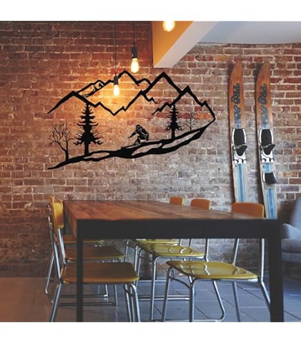 Decorazione Parete Metallo - Motivo Montagne E Foreste, 40x13.5cm, Nero - Foto 4
