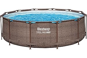 Bestway Steel Pro MAX Solo Pool ohne Zubehör 366 x 100 cm, Rattan-Optik (Schokobraun), rund