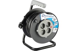 Electraline 20867017G Rallonge Prolongateur électrique 30 m avec enrouleur 4 Prises 16 A section 3G1,5 mm² Gris