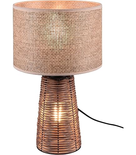 GURU SHOP Tischleuchte Nelius – Handgemacht Aus Lavastein & Bambus, 40 Cm Hoch, Naturlook