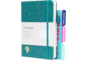 Ottergami Bullet Journal Pointillé A5, 144 Pages, Vert Moucheté, Carnet de Notes 15 X 21cm, Papier 150g/m² Contre Les Bavures, avec Élastique 3 Pochoirs Journal, Portestylo
