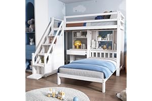 Ctastay Letto a Castello, Letto per Bambini 90x200, Letto per Ragazzi e Ragazze con Contenitore, Scrivania e Scaffali, con Doghe in Legno e Giroletto, Bianco,senza materasso