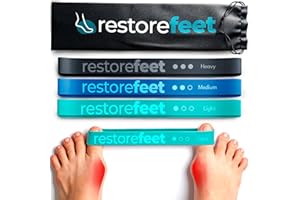 RestoreFeet Set di 3 Bande Elastiche di Resistenza Piedi – Livelli Leggero, Medio, Forte – Alluce Valgo Correttore, Allenamento Barefoot, Fascite Plantare, Pilates, Fisioterapia Podologica