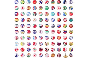 QUESUC Creative Push Pins National Flag Thumb Tacks Country Map Push Pins for Bulletin Board, Map, Office (Assorted Countries Pattern, 100 Pieces)
