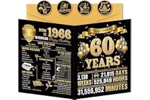 Benjia 60th Birthday Greeting Cards for Men Women, Born in 1966 UK Bday Card with Envelope, 60 Years Old Funny Birthdays Gift Card for Him Her Birthday Decoration Party Supply, Black Gold 20x25 cm