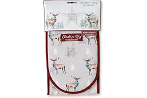 Cooksmart Double Oven Gloves - Heat Resistant Modern Oven Mitt & Potholder for Home Cooking - English Meadows, White