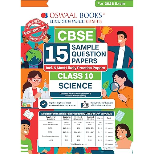 Oswaal CBSE 15 Sample Question Papers Class 10 Science for 2026 Board Exam (As per CBSE Sample Question Paper issued on 30 Ju