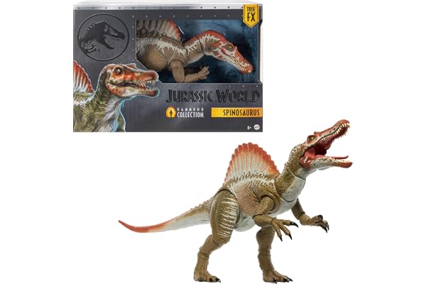 Mattel Jurassic World Figurine articulée Spinosaure de la Collection Hammond, Jurassic Park 3, grand dinosaure carnivore avec langue articulée et queue câblée, JCH09