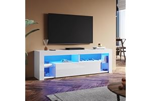 SUNXURY Mobile TV da 160 cm, con ripiani in vetro, 160 x 35 x 50,5 cm, stile Viet, con ante per armadio, bianco lucido