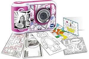 VTech - Kidizoom Print CAM Rosa, Cámara de Fotos instantáneas y vídeos para niños +5 años, Impresión Instantánea, Plantillas, Efectos, Marcos, Versión ESP