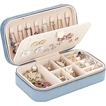 Portagioie da viaggio, piccolo portagioie da viaggio, in velluto di alta qualità, con 8 sacchetti trasparenti per gioielli, collane, anelli, orecchini, da donna (rosa