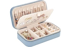 CASIWAFT Jewellery Box Organiser, Mini Velvet Travel Jewelry Case with Zipper for Rings Earrings Necklace Bracelets, Small Portable Travel Jewellery Organiser Storage Case for Girls Women, Blue