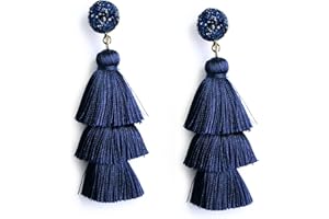 Me&Hz Colorful Layered Fashion Tassel Earrings Bohemian Big Dangle Drop Earrings for Women Girls Hypoallergenic Stud Birthday/Party/Valentine Day Gift