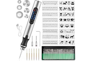 GUIRFLY1N1 Electric Engraving Pen Tool can be Engraved on Metal, Glass, Ceramic, Wood, Engraving Pen Tool Kit with 16 templates Suitable for DIY Creation, Crafts, Personalized Accessories and Gifts (White)