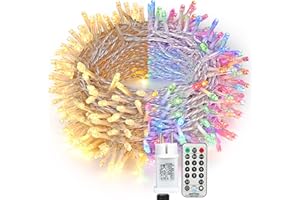 BrizLabs Dekoracja bożonarodzeniowa, łańcuch świetlny na zewnątrz, 30 m, 300 diod LED, ciepła biel i kolorowy, możliwość ściemniania, łańcuch świetlny, wtyczka, 11 trybów pracy, pilot zdalnego