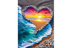 KEYIFA Amour Pierre Plage Peinture par Numéros pour Adulte, Kits de Peinture au Numéro avec Acrylique et Pinceaux, DIY Creatif Toile Paint by Numbers Kits, Décoration de Maison 30x40cm