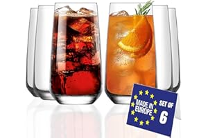 NORDIC SCHILLER LAV Grand Verres à Longdrink Lot de 6, 480ml, 100% SANS PLOMB Verres à Cocktails, Verres à Mojito, Verres à Eau Lavables au Lave-vaisselle, Verres Highball, Verre à Jus, Verre Apéro