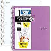 Five Star Spiral Defterler + &Ccedil;alışma Uygulaması, 2'li Paket, 1 Konu, Kolej &Ccedil;izgili Kağıt, 200 Yaprak, 11" x 28-1/2", Beyaz, A