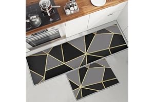 PQCXXA Washable Rubber Backing - Set di 2 tappeti da cucina, per cucina, lavanderia, soggiorno (geometria 1, 40 x 120 cm + 40 x 60 cm)