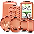 NutriChef NCSBS52S Flexible & Nonstick Carbon Steel Bakeware Professional Home Kitchen Bake Pan Set with Black Silicone Handles, Copper