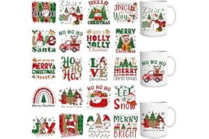 Eiapadeor Christmas Rub on Transfers for Crafts - 20 Sheets Christmas Plaid Santa Gnome UV DTF Cup Wraps, Xmas Tree Theme UVDTF Wraps, Waterproof Rub on Decals for DIY Glass Cups Mugs Tumbler