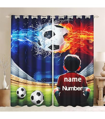 Tende Oscuranti 3D Calcio 220x215 Cm | 2 Pezzi Con Occhielli | Poliestere, Blocco UV 85-95% | Per Soggiorno E Camera Da Letto