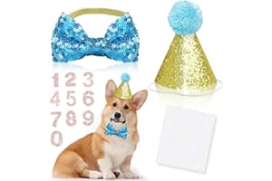 GRANTOP Dog Birthday Hat, Dog Birthday Bandana Boy Hat Kit, Bow Tie Collar With White Number for Pet Birthday Decorations, Pet Puppy Cat Costumes Headwear Accessories