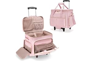 Sac à roulettes Prokva pour Enseignants avec Chariot Amovible, Sac Fourre-Tout pour Enseignants avec Ordinateurs Portables de 15,6", Rose