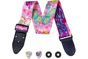 Art Tribute Sangle de guitare vintage tissée avec 2 médiators + verrous de sangle + bouton de sangle idéal pour guitare basse, électrique et acoustique pour les joueurs de guitare Rose