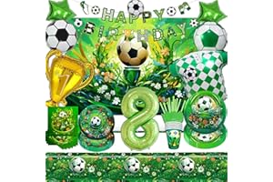 Sylphlikeoniric Fussball Deko Geburtstag Kinder 8 Jahre Junge, Fußball Geburtstag 8 Jahre Party Set, Fußball Luftballons Banner Teller Tasse Servietten Tischdecke Stroh (Fussball Geschirr 8 Jahre)