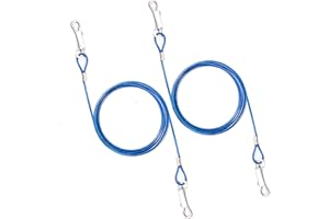 PETOPEDIA 2x 1.8m – Tie Out Cable for Dogs – PVC Cover, Heavy Duty – Dog Chains for Outdoor Use with Anchor Stake, Training Lead Cables – Ideal for Small & Medium Dogs (6ft (BLUE), Pack of 2)