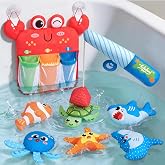 hahaland Juguetes de Ba&ntilde;o Beb&eacute;s 1 A&ntilde;o, Juego de Pesca Magn&eacute;tico con Animales Marinos, Ca&ntilde;a y Organizador, Juguete Ba&ntilde;era Mont