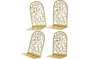 Deefongo Lot de 4 serre-livres dorés en métal doré pour étagère, pour livres d'enfants, bureau, école et bibliothèque