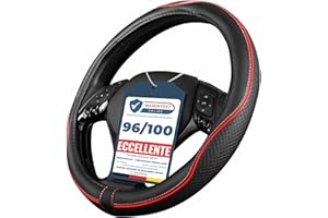 Upgrade4cars Coprivolante Auto Universale Nero Rosso in Finta Pelle | Copertura di Volante Diametro 37-38 cm | Accessori Auto Interno | Regali per Donna e Uomo