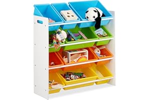 Relaxdays 10022747_60 Scaffale per Bambini con Box Porta-Giochi, Contenitori Colorati per Giocattoli, MDF+Plastica, 88x86x31 cm