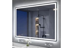 S'bagno Espejo-Baño-con-Luz 100x70cm, Espejo-Baño-LED-Bluetooth con Función Antivaho, 3000K/4000K/6500K, Regulable, Memoria, Cristal Templado HD, IP44-Espejos-de-Baño-con-LED, Horizontal/Vertical