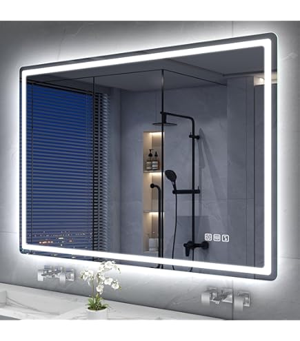 Specchio Da Bagno A LED Furduzz - 45x60 Cm, Cornice Nera, Luci Regolabili, Antiappannamento, Con Memoria - Foto 7