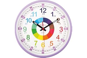 Kiddus Orologio da Parete Didattico per Bambini, Ragazzi. Analogico. Diametro 30cm. Con Esercizi per Imparare a Leggere l’Ora. Movimento al Quarzo Silenzioso.