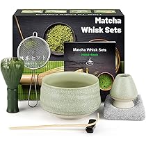 VEGOATY Matcha Set 6-tlg Grün - Mit Bambus Besen, Schale & Sieb - Komplettset Für Matcha Liebhaber