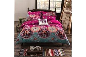 Gafance 3PCS Mandala Floral Printed Duvet Cover Sets Double, Exotic Boho Printed Quilt Cover 200 X 200 CM, Retro Paisley Geometric Bed Linen Set, Ultra Soft Comforter Cover with Zipper Closure