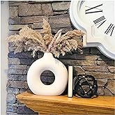 SPHINX White Ceramic Donut Vase, 6 Inch Modern Flower Vase for Pampas Grass, Dried Flowers, Home & Office Decor, Centerpiece,