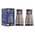 INDIAN ART VILLA Pure Copper Bedroom Water Bottle with Inbuilt Glass, Dark Embossed Design, Bedside Carafe for Drinking and Storing Water, Ayurvedic Health Benefits, 900 ML Capacity (Pack of 2)