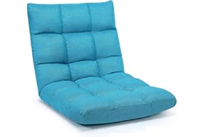 RELAX4LIFE Folding Sofa Chair, 14-Position Adjustable Floor Lazy Recliner with Lumbar Support and Headrests, Portable Padded Lounge Chair for Home Office (Peacock Blue)