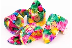 Pick Geek Finger and Thumb Pick Set | 1 x Celluloid Thumb Pick | 3 x Celluloid Finger Picks | Medium Size | Multi-colour | Includes Draw-String Linen Bag for Safe Keeping | Gifted in Kraft Box