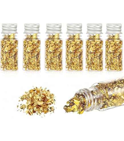 Lot De 6 Bouteilles De Feuille Métallique (or, Argent, Or Rose) Avec Clips - Pour Art Résine, Peinture, Décoration