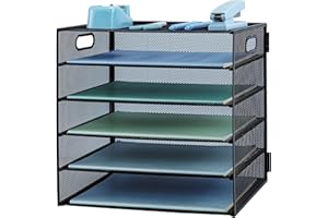 HIHOBDAY 5 Tier Paper Organiser Mesh Letter Tray Metal Magazine File Desk Storage For Office School Home, Black
