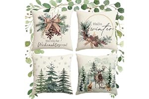 HIQE-FL Zestaw 4 poszewek na poduszki, lniane poszewki na poduszkę, na sofę, do użytku na zewnątrz, dekoracyjne, na sofę, łóżko, do samochodu, biura, kawiarni, ogrodu (45 x 45 cm)